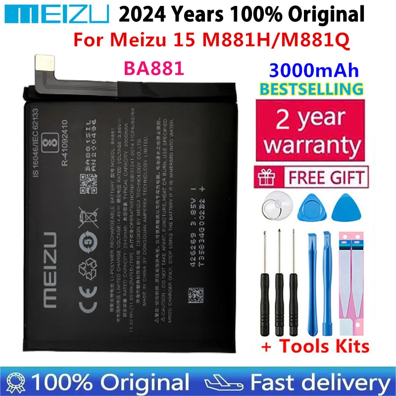 Meizu 100% Originálne BA881 3000mAh Novú Batériu Pre Meizu 15 M881H/M881Q Telefón Kvalitné Batérie Batérie Bateria+ Darček Nástroje