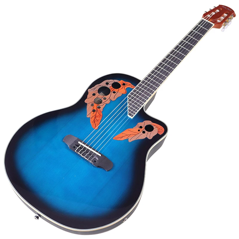 Ovace Model Elektrické Klasickú Gitaru 39 Palcový Guľatý Chrbát 6 String Smrek Top Vysoko Lesklý Klasická Gitara s EQ, Funkcia