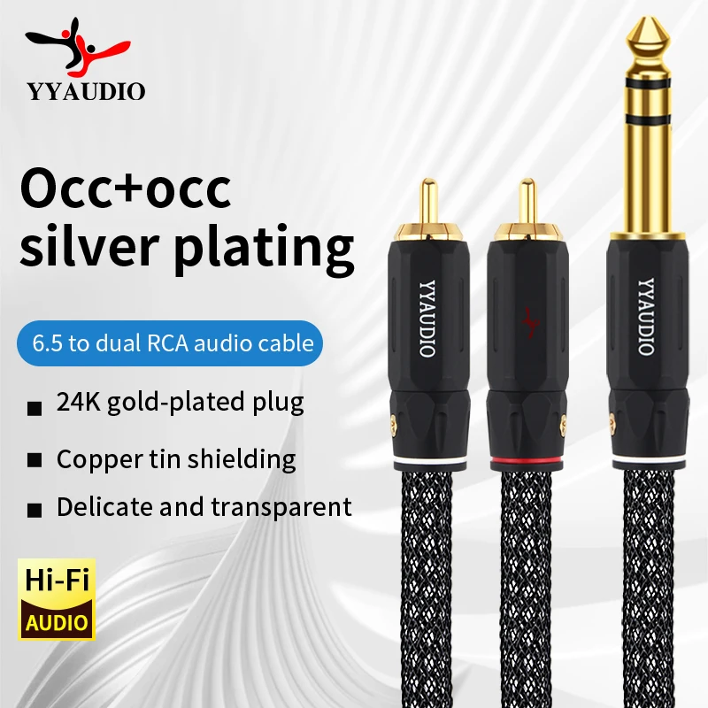 RCA Kábel HiFi 6,5 mm na 2RCA Audio Kábel OCC Pokovovanie Silver 6.5 Jack 2RCA Muž Kábel Pozlátené Konektor pre Audio Zosilňovač