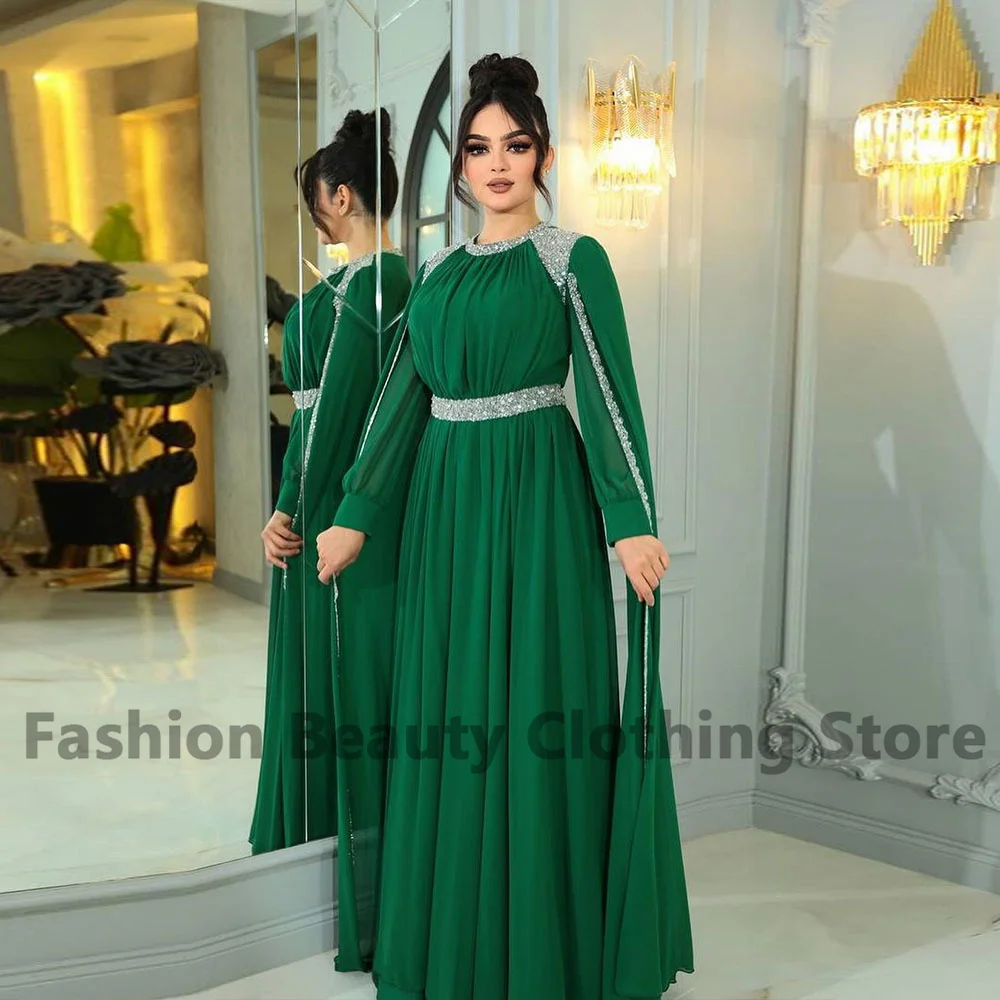 Zelená Elegantné Party Šaty v Saudskej Arabskom Žien Šatka S Lištovanie Prehodil A-Line v Dubai Vestidos Para Mujer Elegantes Y Bonitos