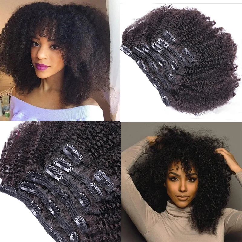 Kinky Afro Kučeravé Clip In Ľudské Vlasy Rozšírenia 8pcs/set Brazílsky African American Clip In Human Hair Extensions Clip In